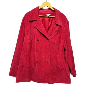 Izod Women Jacket 3X Red Wale Corduroy Double Breasted Holiday Retro‎ Parisian